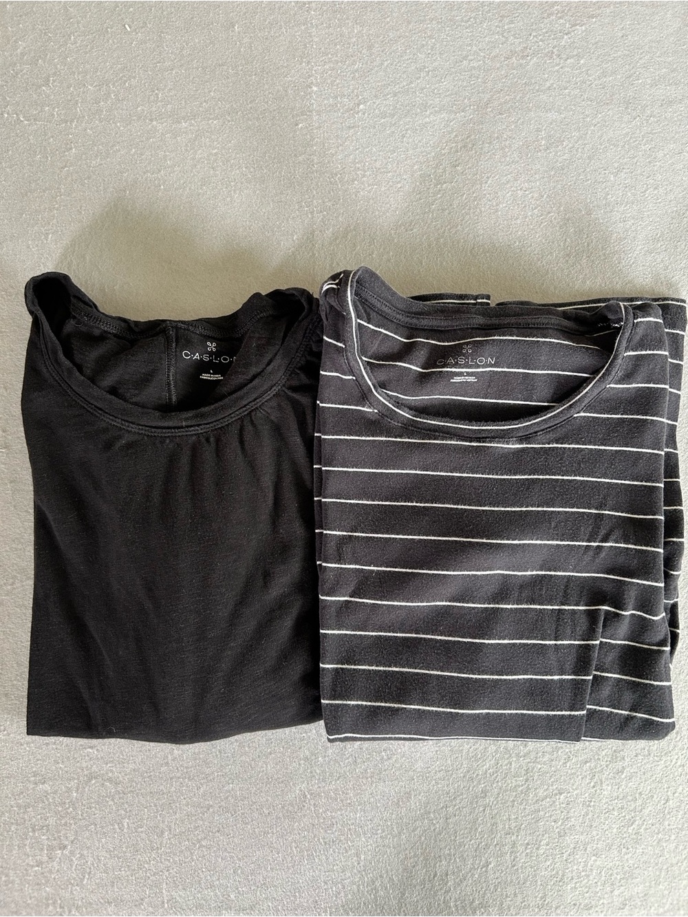 2 Caslon Womens Black Solid & Black & White Stripes T-Shirts Size L